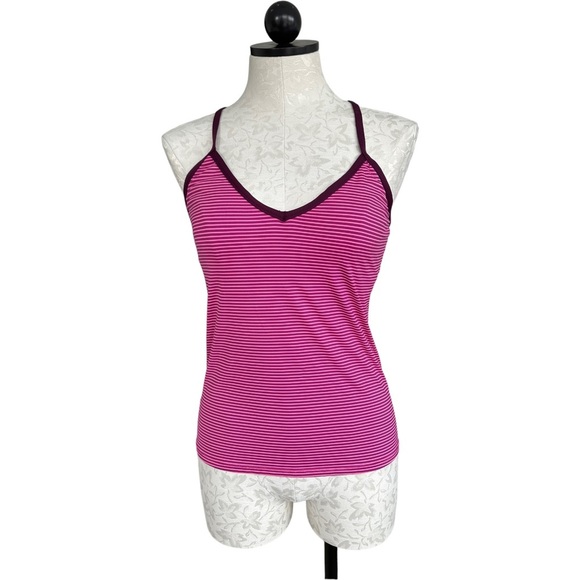 Carve Designs Catalina Striped Tankini Swim Top Pink Plum Shelf Bra Size Medium - Picture 10 of 10